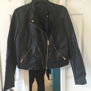 Black Pleather Jacket with Gold Zippers